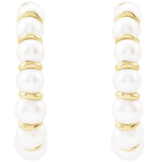 14K Yellow Cultured White Freshwater Pearl 14.9 mm Hoop Earrings