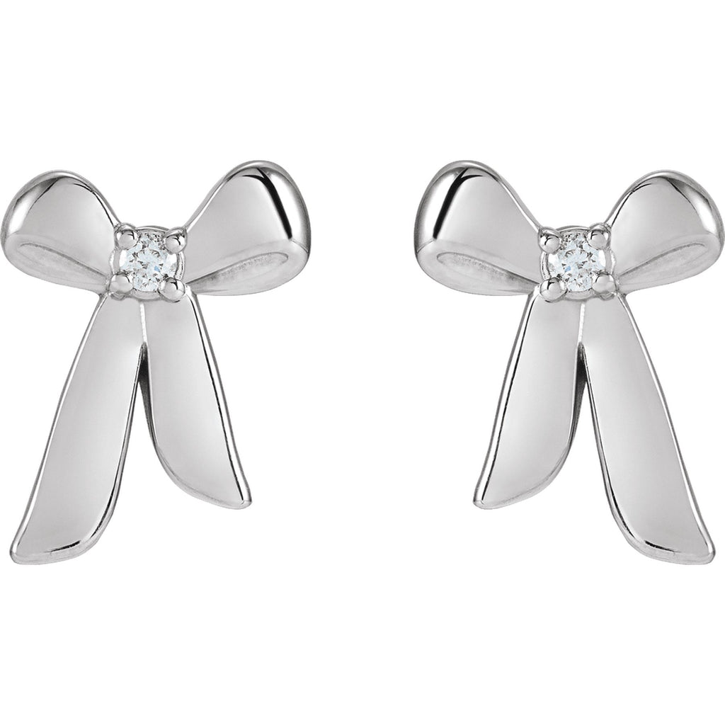 Sterling Silver .03 CTW Natural Diamond Bow Earrings